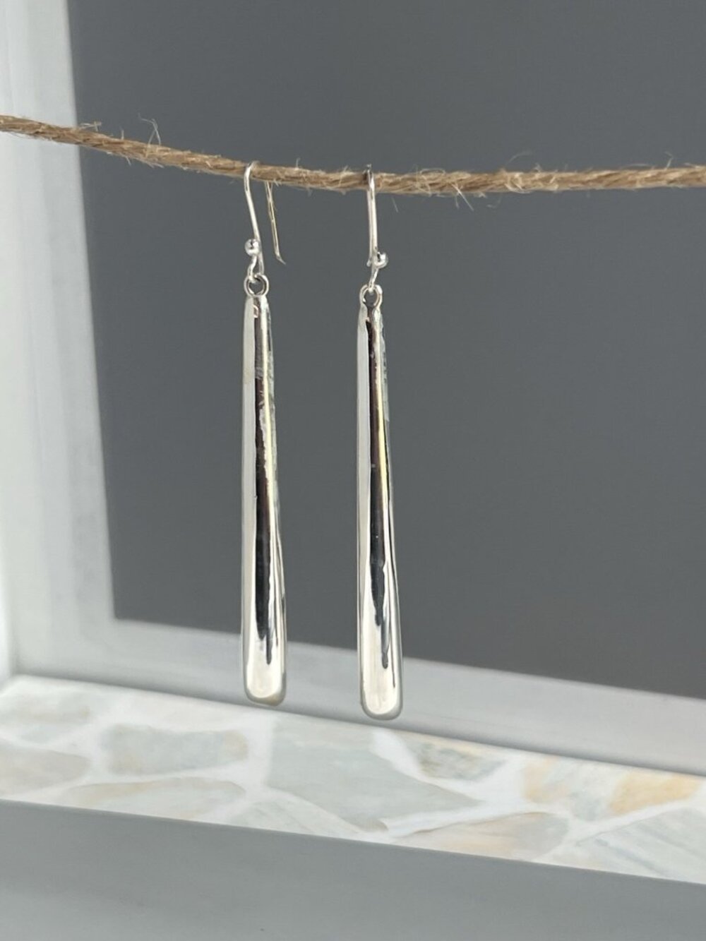 Handcrafted 925 Sterling Silver Long Bar Dangle Earrings